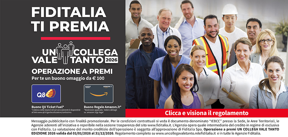 Agenzia A&C Finance Srl Fiditalia | Napoli, Giugliano in Campania | Fiditalia ti premia - Vinci un buono omaggio da €100. Operazione a premi. Clicca e visiona il regolamento. Operazione a premi UN COLLEGA VALE TANTO 2025 valida dal 01/01/2025 al 31/12/2025. Regolamento completo www.uncollegavaletanto.retefiditalia.it